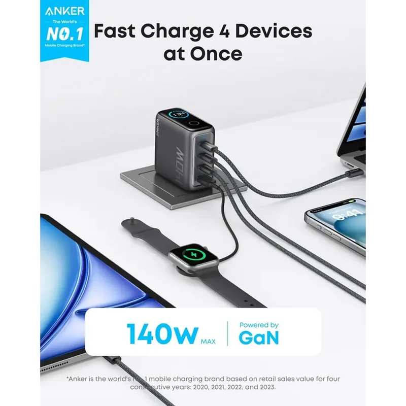 شارژر 140 واتی انکر Anker Zolo 140W GaN 4 Port مدل B2697