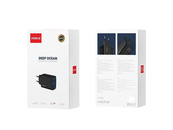 بررسی کامل شارژر دیواری هیسکا مدل H-145EU شارژ سریع 45 وات با دو پورت تایپ سی
